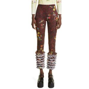 Molly Goddard Womens Brown Floral Mesh Frill-Hem Jewelry Print Pants Size US 4